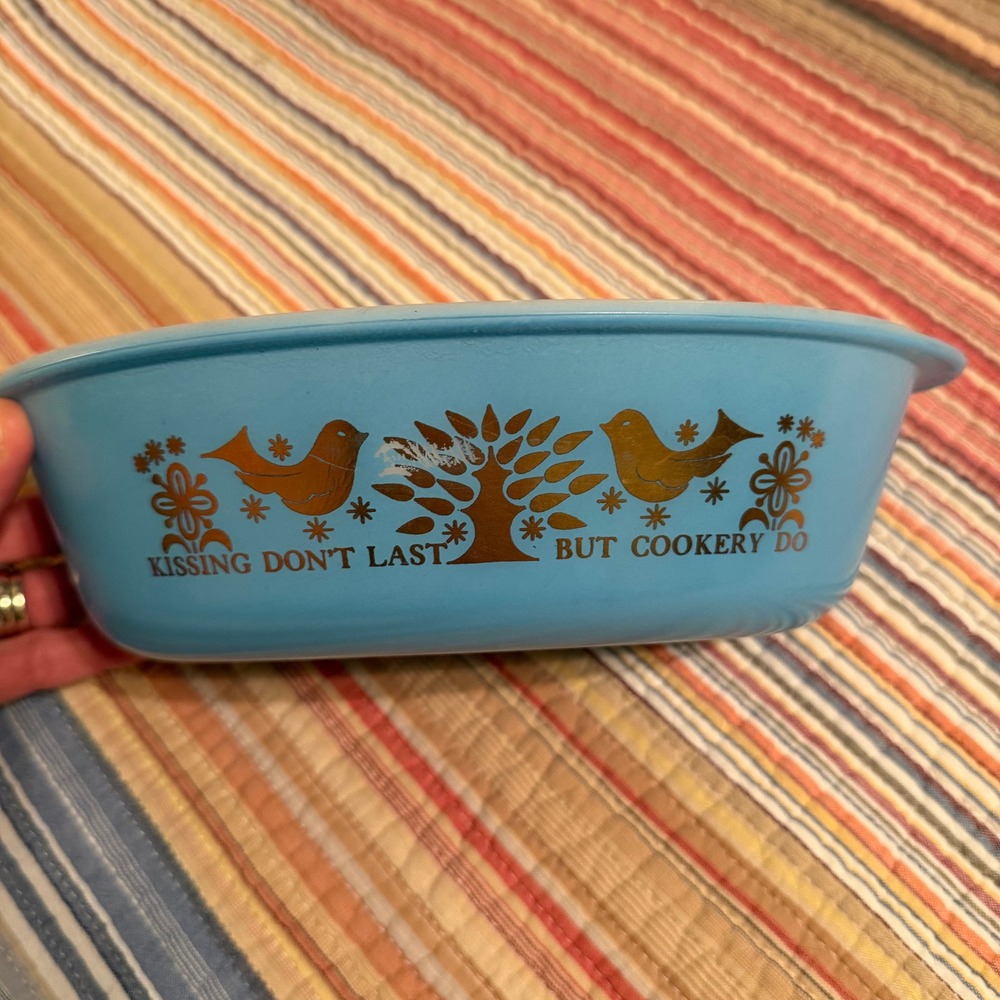 Vintage Sears 1 Qt Ovenware Blue Bird‎ Tree Quote Casserole Dish Made USA